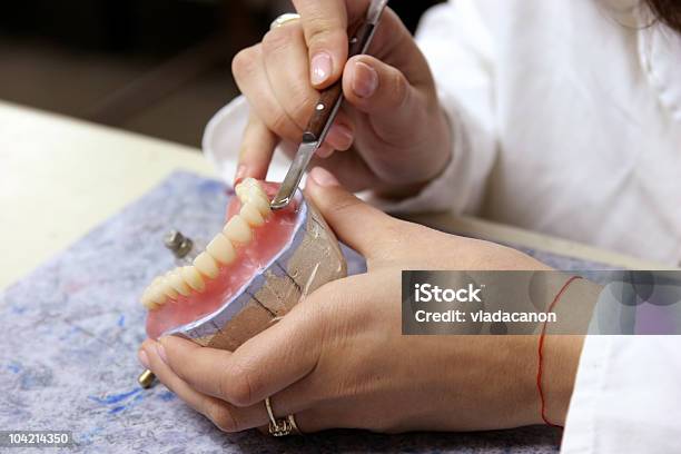 Foto de Trabalhador Produção De Dentes Falso e mais fotos de stock de Consultório Dentário - Consultório Dentário, Cuidado, Dentadura