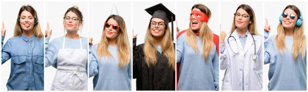 istock Cool woman, different professions raising finger, the number one 1042150178