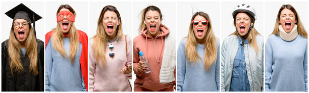 istock Cool woman, different professions stressful, terrified in panic, shouting exasperated and frustrated. Unpleasant gesture. Annoying work drives me crazy 1042150184