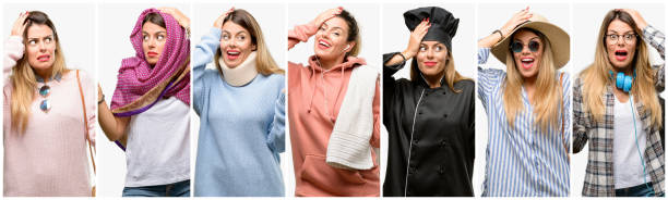 istock Cool woman, different professions pointing away side with finger 1042150230