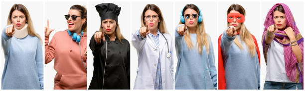 istock Cool woman, different professions pointing to the front with finger 1042150280