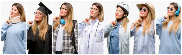 istock Cool woman, different professions proud, excited and arrogant, pointing with victory face 1042150320