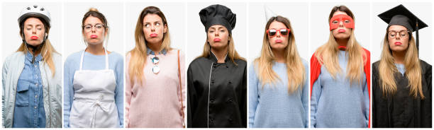 istock Cool woman, different professions with sleepy expression, being overworked and tired 1042150344