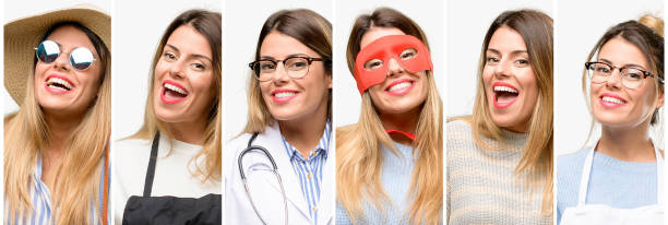 istock Cool woman, different professions pointing away side with finger 1042150502
