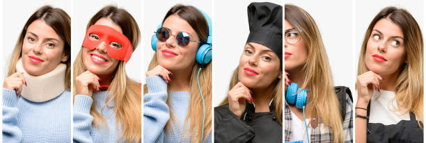 istock Cool woman, different professions thinking and looking up expressing doubt and wonder 1042150506