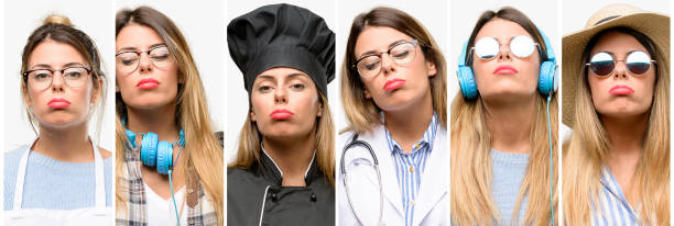 istock Cool woman, different professions with sleepy expression, being overworked and tired 1042150534