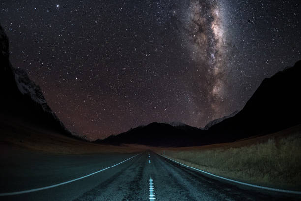 istock Milky Way Galaxy on center of an empty road 1042152892