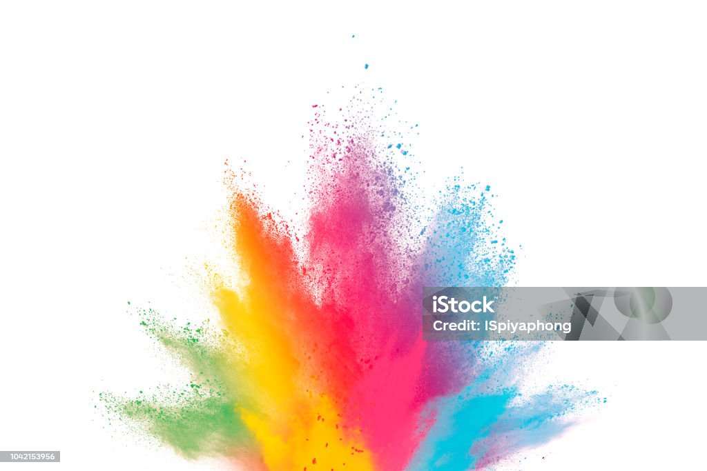Abstract powder splatted background. Paint Holi. Abstract powder splatted background. Colorful powder explosion on white background. Colored cloud. Colorful dust explode. Paint Holi. Exploding Stock Photo