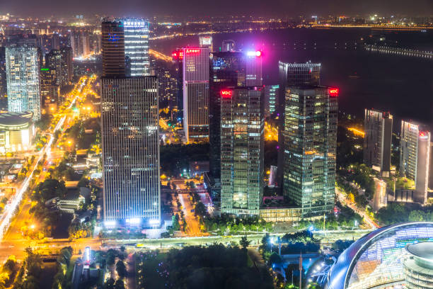 istock Hangzhou skyline at night. 1042157324