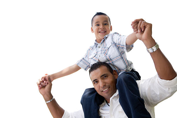 hispanic father and son having fun изолирован на белом - latin american and hispanic ethnicity isolated on white happiness cheerful стоковые фото и изображения