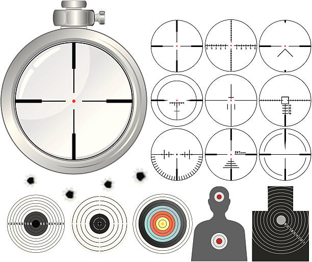 illustrazioni stock, clip art, cartoni animati e icone di tendenza di kit di lancio - crosshair gun rifle sight aiming