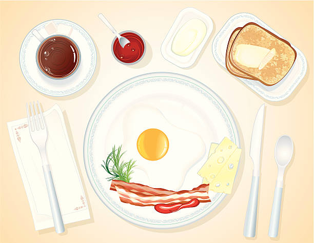 ilustrações de stock, clip art, desenhos animados e ícones de pequeno-almoço - coffee fried egg breakfast toast