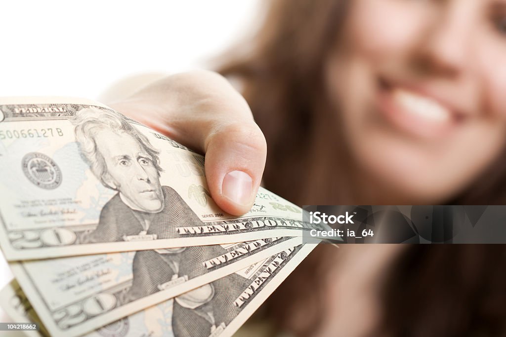 Dolara waluty w ręce - Zbiór zdjęć royalty-free (Dać)