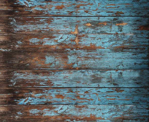 istock Old wood texture, peeling painted blue wood for background 1042208644