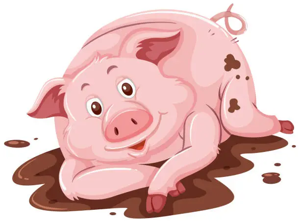 Vector illustration of Pig in the mud