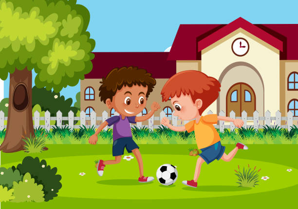 Boys Playing Football At Garden Stock Illustration - Download Image Now -  Child, Sport, Yard - Grounds - iStock