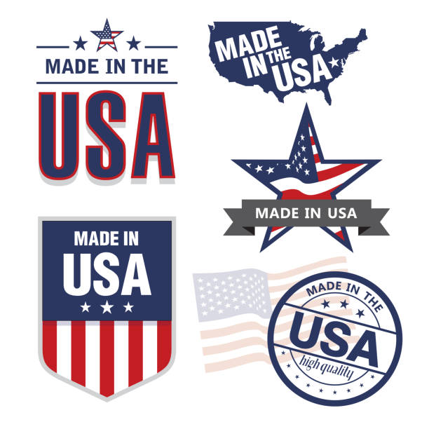 illustrazioni stock, clip art, cartoni animati e icone di tendenza di set vettoriale di etichette made in usa - made in the usa sign retro revival label