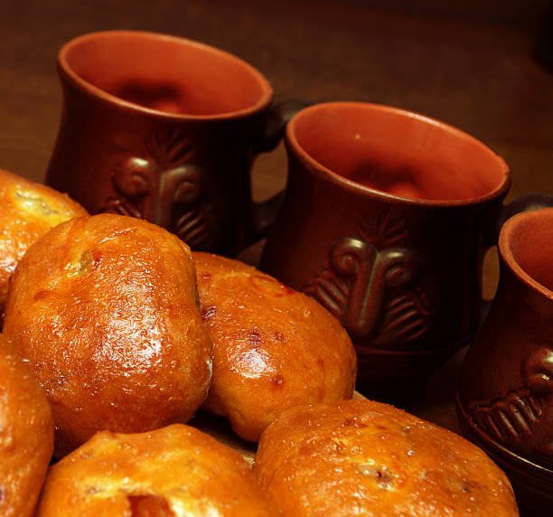 istock Buns with fruits and ceramic cups 104221312
