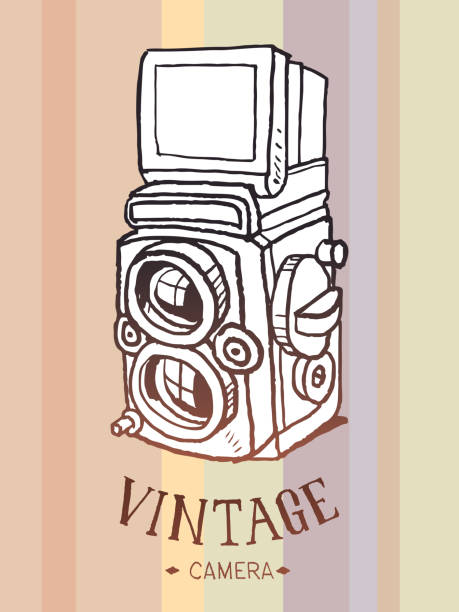 ilustraciones, imágenes clip art, dibujos animados e iconos de stock de estilo de dibujo vector de cámara retro - art movie retro revival camera