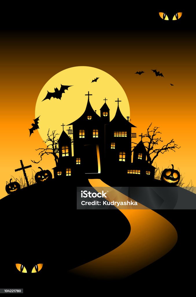Halloween-Nacht Urlaub, house on hill - Lizenzfrei Abenddämmerung Vektorgrafik