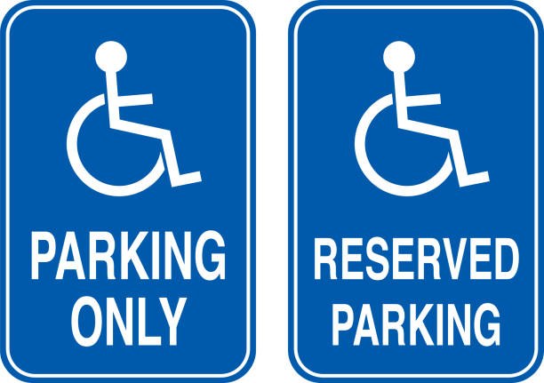 zwei behindertenparkplätze zeichen - disabled accessible boarding sign stock-grafiken, -clipart, -cartoons und -symbole