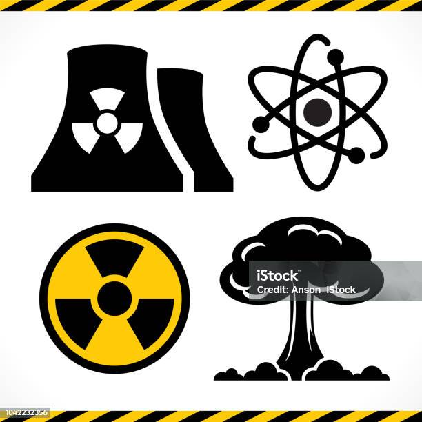 Radioactive Nuclear Power Plant Explosion Atomic Icon Set Vector Stock Illustration - Download Image Now