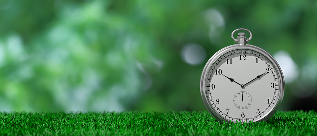 Pocket Watch Isolated On Green Grass And Green Abstract Background Copy  Space 3d Illustration Stock Photo - Download Image Now - iStock