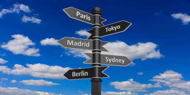 istock Different cities on arrowheads on signpost 1042237692
