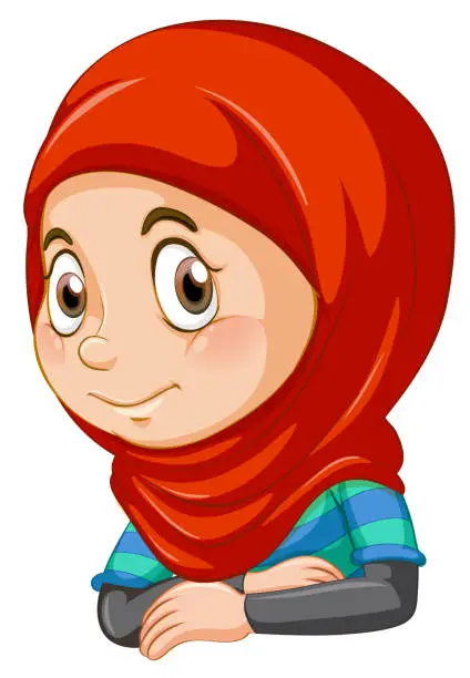 Vector illustration of Half body of muslim girl