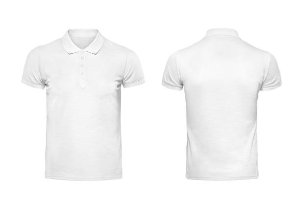 polo blanc t shirt design modèle isolé sur blanc avec un tracé de détourage - polo shirt shirt clothing mannequin photos et images de collection