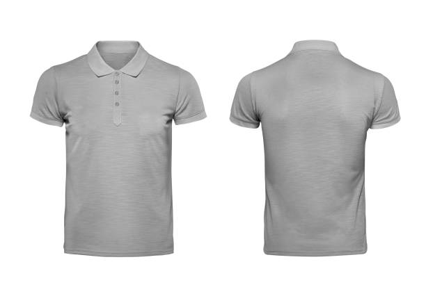 modello di design della polo grigia isolato su bianco con percorso di ritaglio - polo shirt shirt clothing mannequin foto e immagini stock