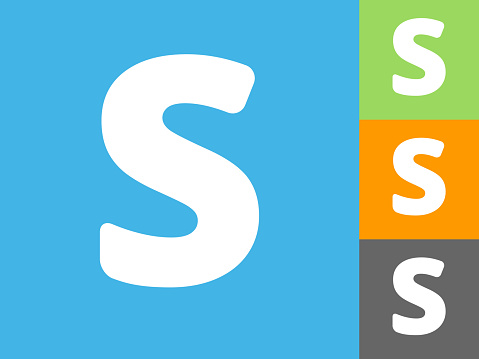 Letter S Flat Icon on Blue Background. The icon is depicted on Blue Background. There are three more background color variations included in this file. The icon is rendered in white color and the background is blue.