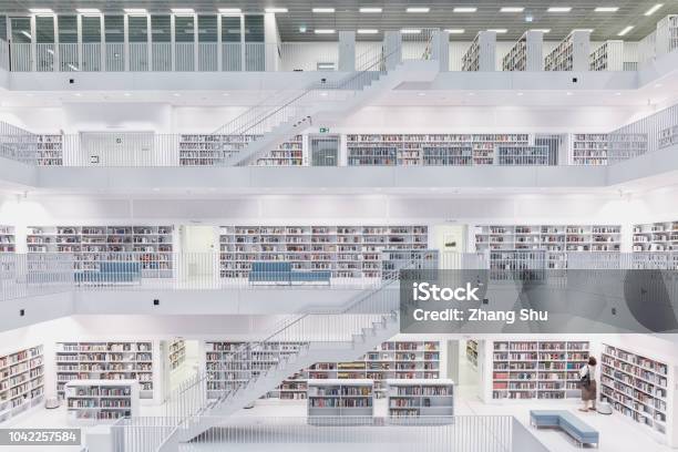 Stuttgart City Library Stock Photo - Download Image Now - Library, Modern, University