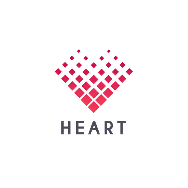 Vector design element template. Pixel heart Vector design element template. Red pixel heart digital health logo stock illustrations