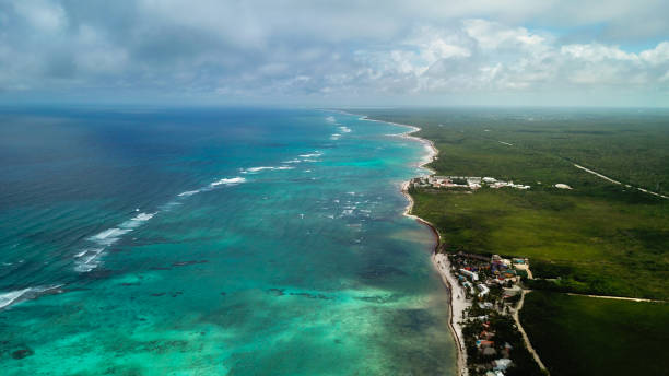 istock View over the coastline of Tulum, Mexico 1042285454
