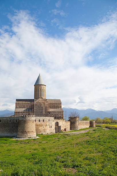 Fortified church in Georgia, Transcaucasus stock photo