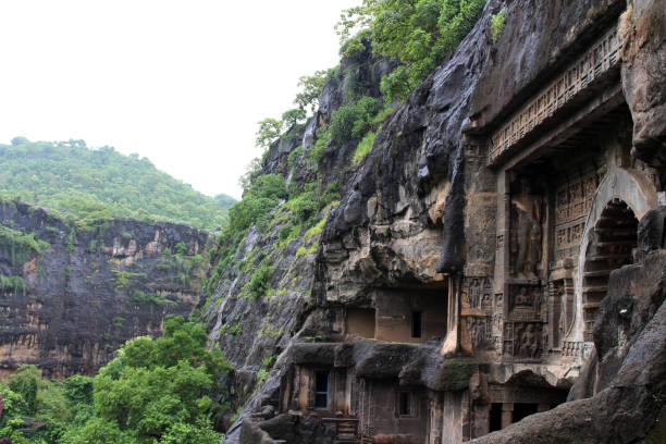 The wonder of Ajanta caves, the rock-cut Buddhist monuments. stock photo