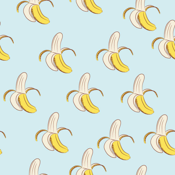 Seamless Pattern Of Yellow Bananas On A Blue Background Stock Illustration  - Download Image Now - iStock
