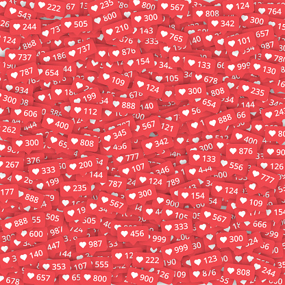Red background with likes meter with hearts signs. Vector illustration.