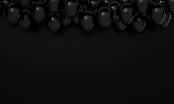 Black Festive Background, flying black balloons, 3d rendering
