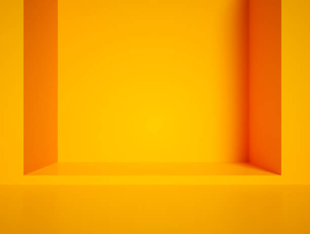istock Yellow empty room background, minimalistic podium scene, product backdrop 1042293728