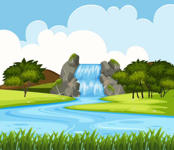 A beautiful waterfall landscape A beautiful waterfall landscape illustration river clipart stock illustrations