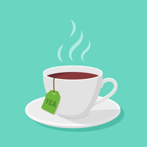 ilustraciones, imágenes clip art, dibujos animados e iconos de stock de taza con té y vapor en un estilo plano - vector clipart. - tea