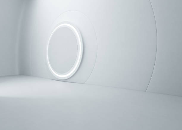 istock Abstract interior design of modern showroom with empty concrete floor and white wall background. Hall or stage 3d illustration. 1042302048