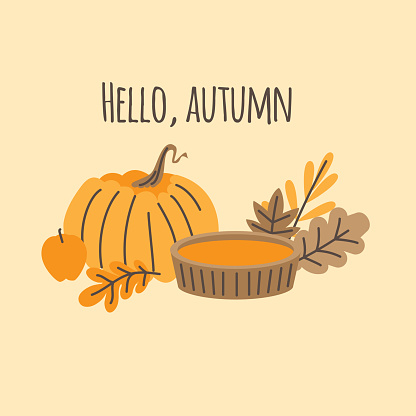 Hello Fall Pies Autumn Leaves Fall Forest Nature Pumpkin Pie Hello Autumn Card Stock ...