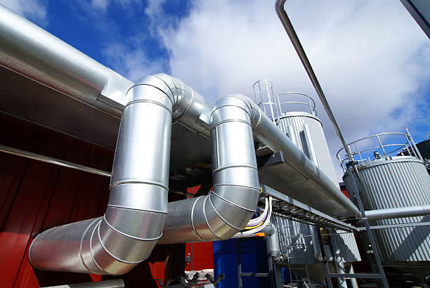 istock Industrial zone, Steel pipe-lines on blue sky 104231018