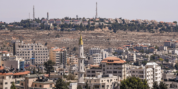 An Israeli settlement on a hill overlooking Ramallah in the West Bank of Palestine near Jerusalem