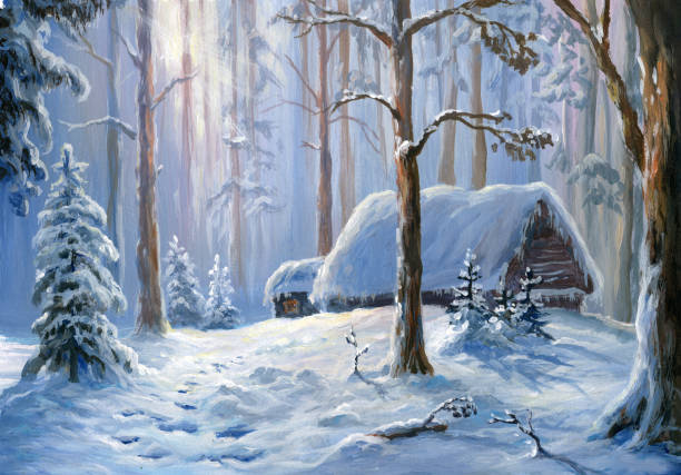 冬の風景、油絵 - illustration and painting snow christmas decoration watercolor painting点のイラスト素材／クリップアート素材／マンガ素材／アイコン素材