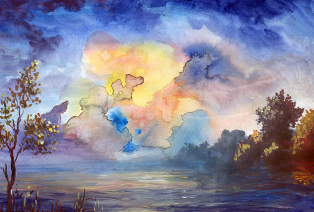 istock autumn landscape, watercolor painting 1042322932