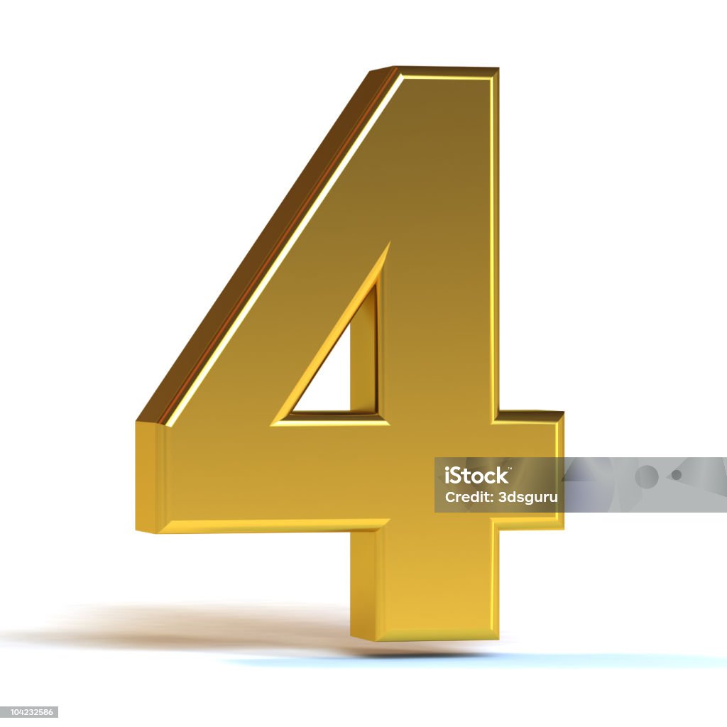 Die Zahl 4 in Gold - Lizenzfrei Biegung Stock-Foto